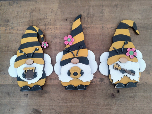 PAINTED Bee Gnome Trio