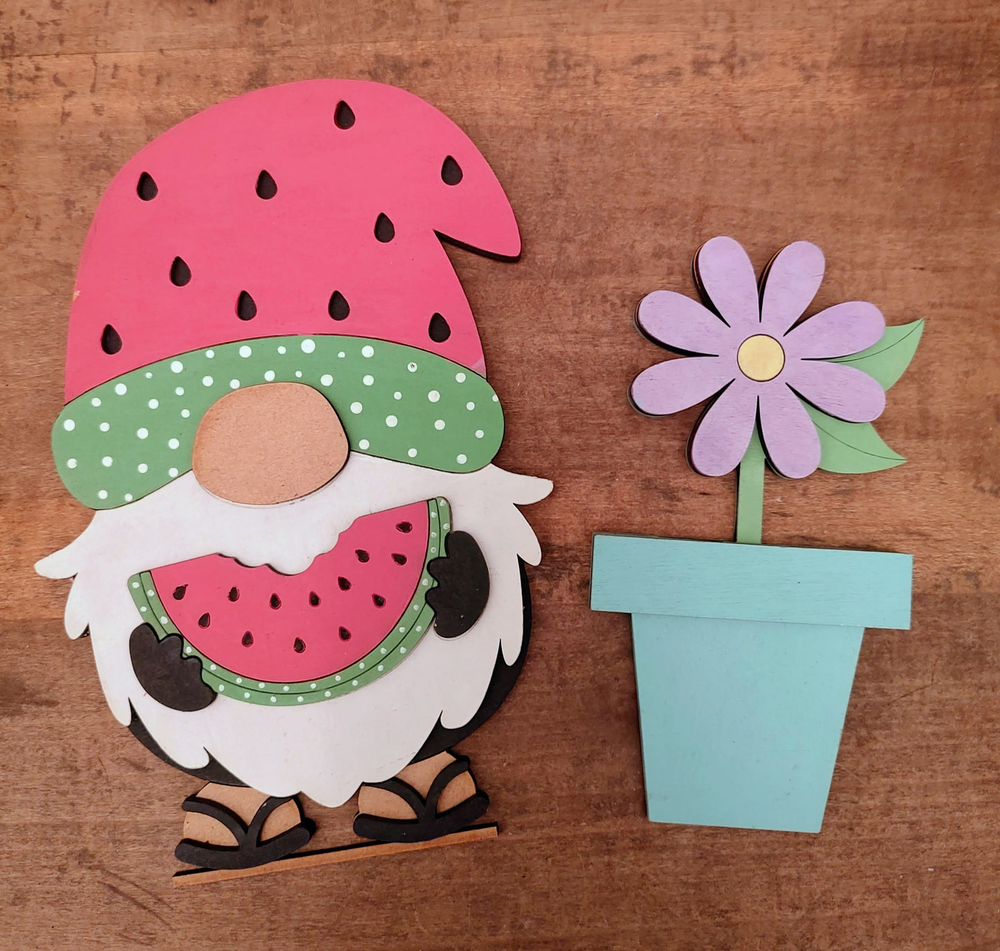 PAINTED Watermelon Gnome & Flower