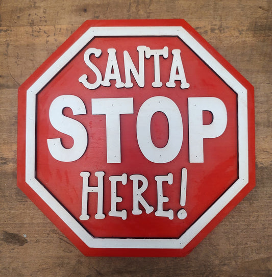 PAINTED Santa Stop Sign