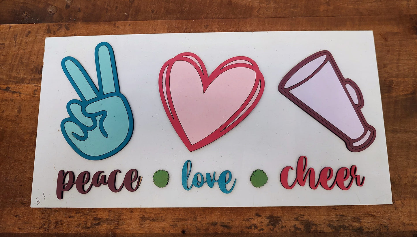 PAINTED Peace, Love, Cheer Sign