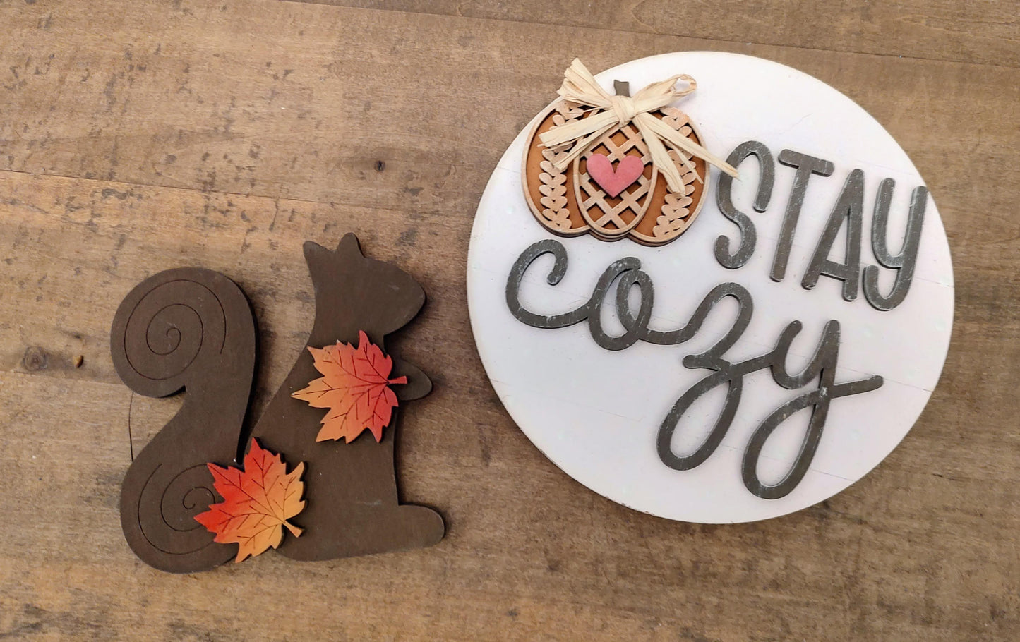 PAINTED Fall Squirrel & Stay Cozy Sign