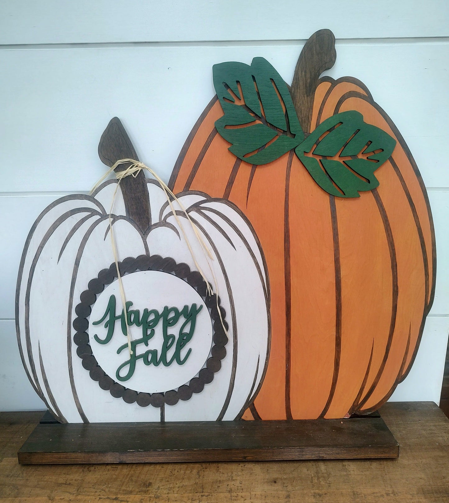 PAINTED Hello Fall Double Pumpkin Porch Sitter