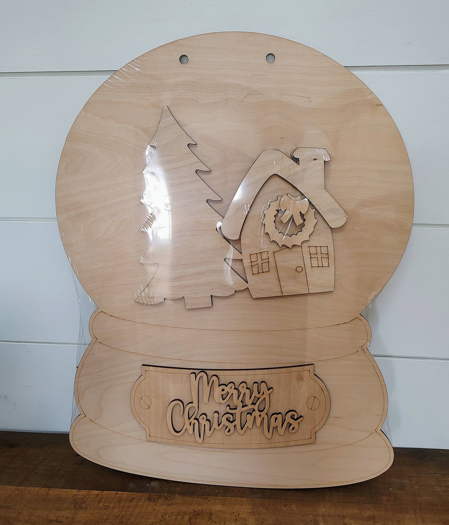 Unpainted Merry Christmas Snowglobe 22" Door Hanger