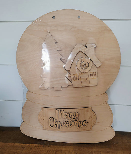Unpainted Merry Christmas Snowglobe 22" Door Hanger