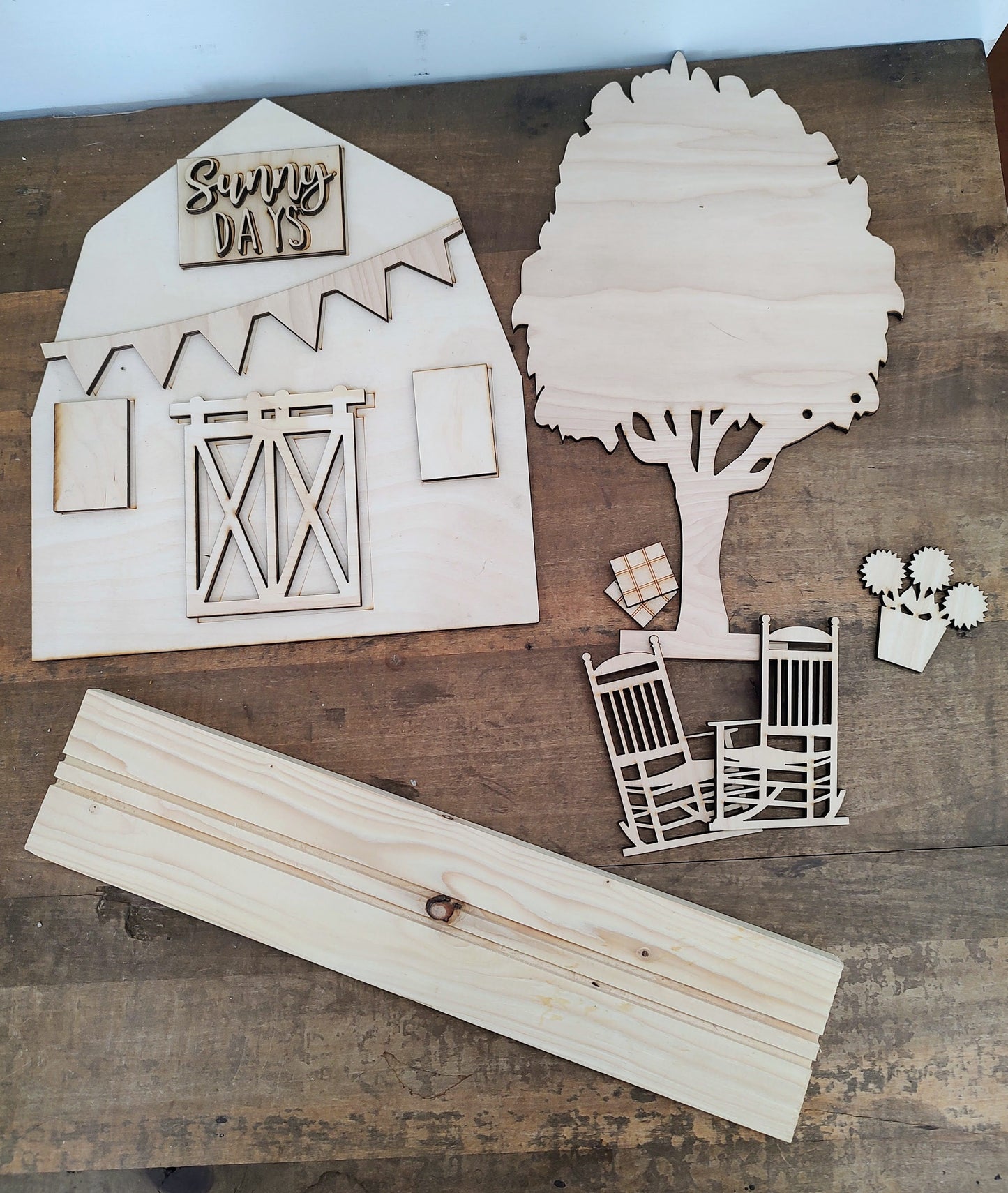 Unpainted Summer Barn with Accessories AND Stand