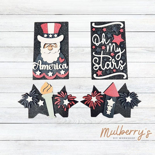 Our July 4th inserts are so versatile! Display them individually or in our interchangeable single/double cottages! Single cottages can only display one insert, while double cottages can display both.