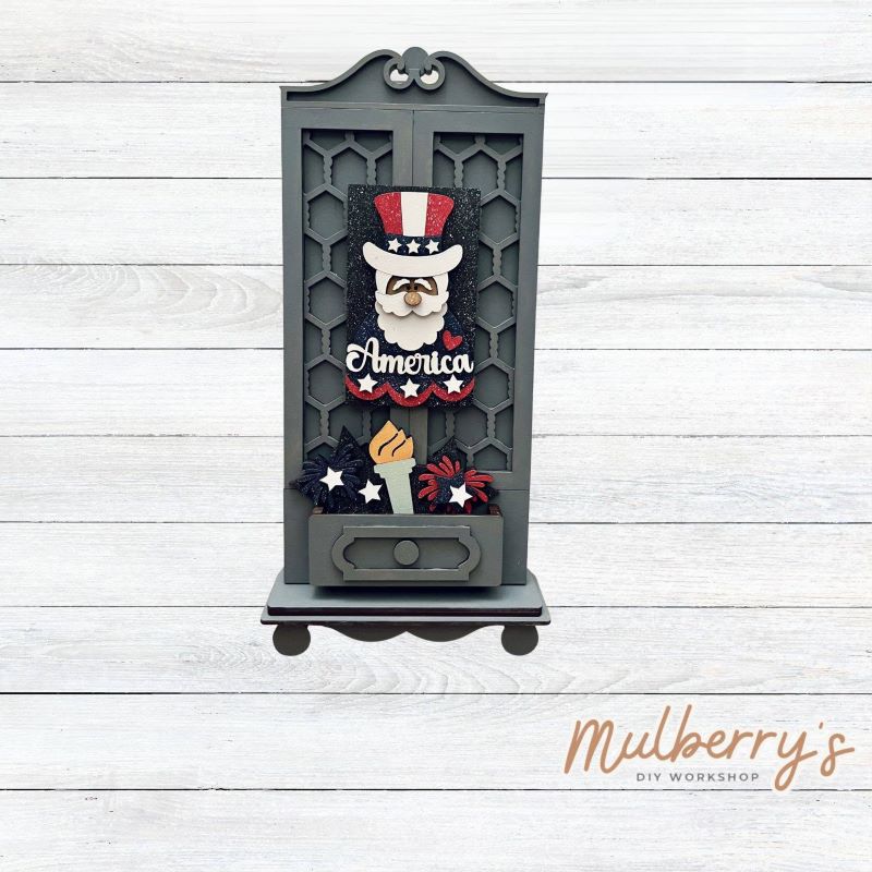 It doesn't get any cuter than our new single cottage mega shelf sitter! It's the perfect add-on accessory to your decor at approximately 15" tall by 6.5" wide.

Includes: Single Cottage and the July 4th insert set pictured. If desired, the other Easter insert option set can be purchased in the subsequent product listing.