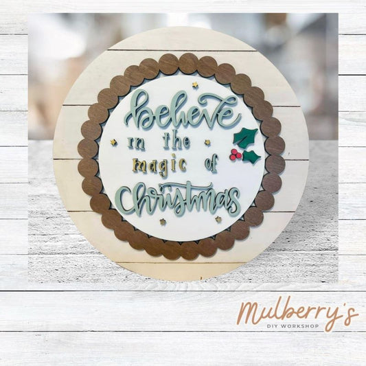 We love our large interchangeable plate with stand! It's approximately 11.5-inches is diameter and can display your favorite seasonal/holiday insert. This set includes the large interchangeable plate with stand and the Believe in the Magic of Christmas insert.