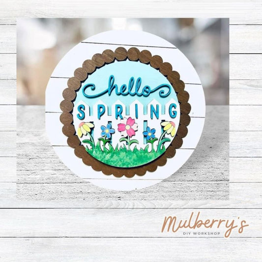 We love our large interchangeable plate with stand! It's approximately 11.5-inches is diameter and can display your favorite seasonal/holiday insert. This set includes the large interchangeable plate with stand and the hello spring fence insert.