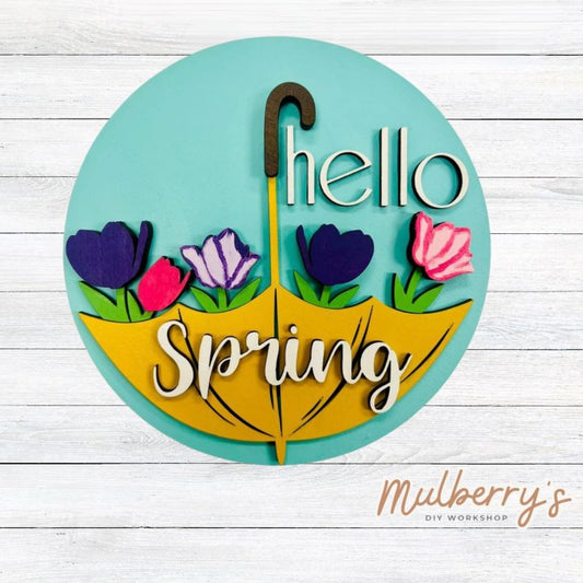 Decorate your home with our 7.5-inch Hello Spring Umbrella insert. Our inserts may be displayed solo or with our interchangeable plate stand, which is sold separately.
