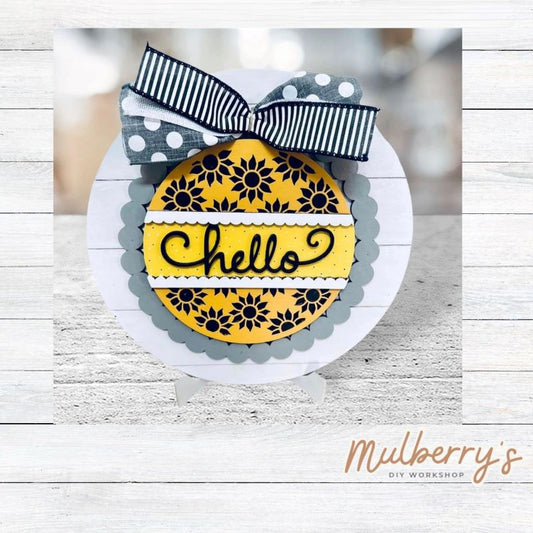 We love our large interchangeable plate with stand! It's approximately 11.5-inches is diameter and can display your favorite seasonal/holiday insert. This set includes the large interchangeable plate with stand and the sunflower hello insert.