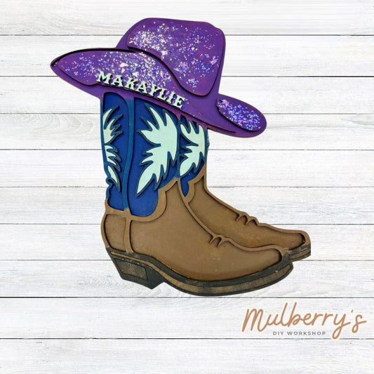 Howdy! Calling all cowboys and cowgirls! Paint your own western boot! Approximately 11.5" tall by 10" wide.