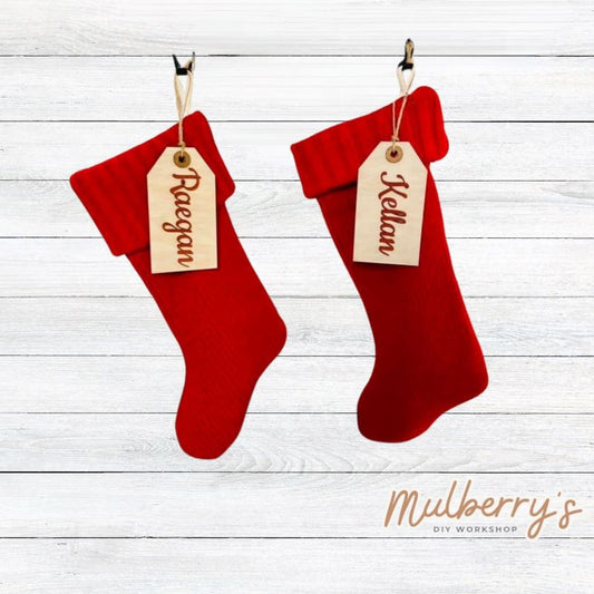Personalize your Christmas stockings with our tags! Great to use as gift tags too! Approximately 5" tall.