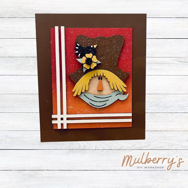 Our Interchangeable Rectangle Frame measures roughly 6.5" wide & 8" tall.

This project can easily be changed out for holidays, seasons and other themes. Because the frame leans back with the use of an easel, no magnets or adhesive hook and loop is needed.

The set includes the rectangle frame and scarecrow insert.