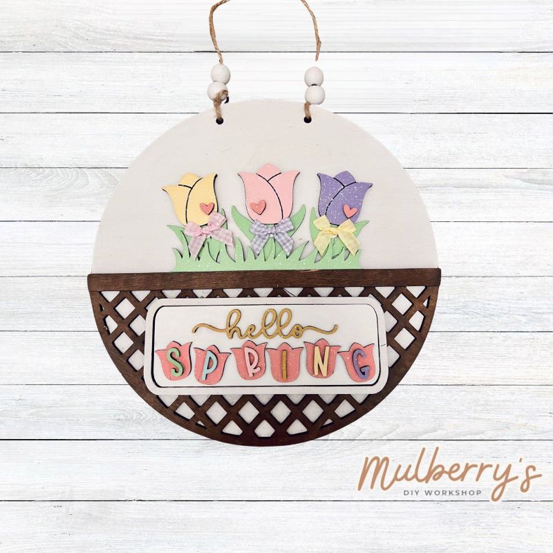 Welcome family and friends with our interchangeable lattice round door hanger! Simply swap out inserts to match the different holidays and seasons!

It's approximately 10.5" in diameter.

Includes: Lattice Round Door Hanger with Spring Flowers Inserts. Additional inserts are available to purchase.