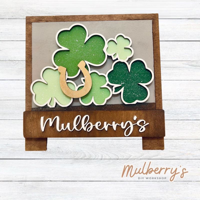 Welcome family and friends with our interchangeable desk easel! Simply swap out inserts to match the different holidays and seasons! It's approximately 10.5" tall.  Includes: Desk Easel with Shamrock Insert.