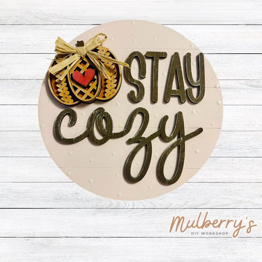 Celebrate the coziest time of the year with our stay cozy pumpkin mini round! Approximately 6" in diameter.