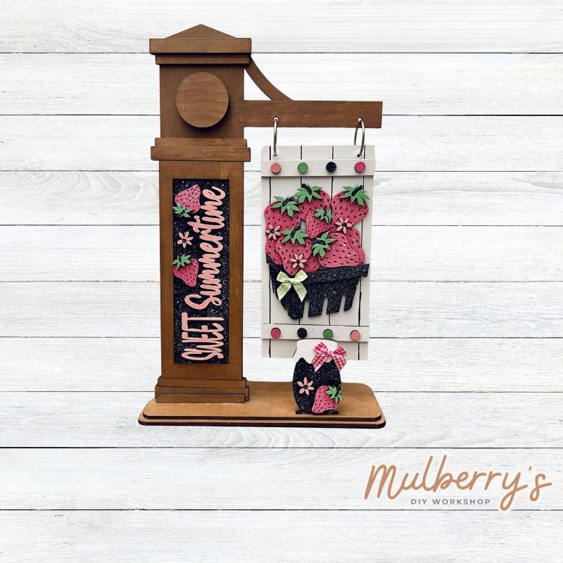 Our interchangeable mega post is so versatile! It's roughly 18.5" tall by 10.5" wide. Swap out different inserts throughout the year.

This is a set for the interchangeable mega post and strawberry inserts.