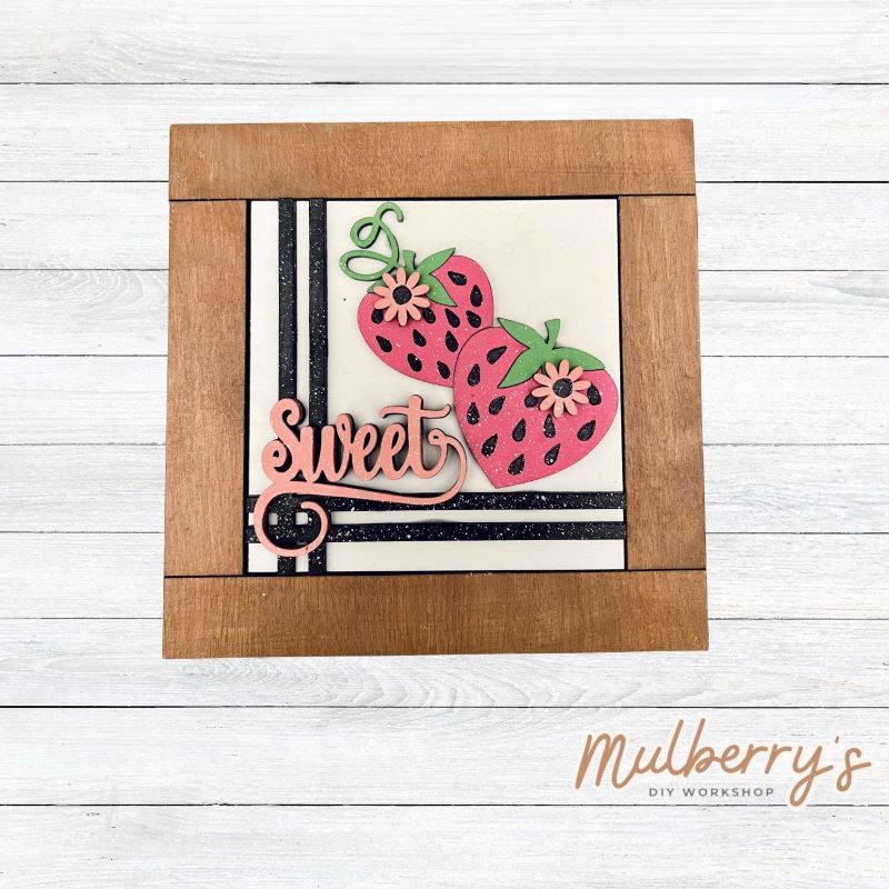 Our interchangeable square frame is the perfect way to display the different seasonal and holiday decorative tiles! Choose your favorite strawberry decorative tile to display inside! This listing includes the base and choice of one strawberry insert. Approximately 6" in diameter.