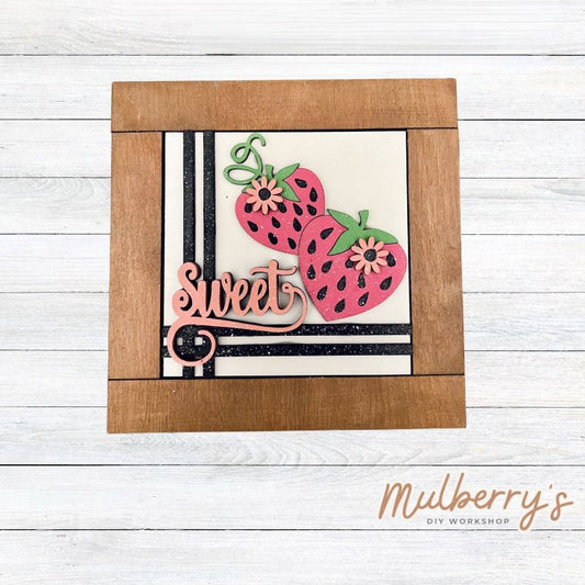 Our interchangeable square frame is the perfect way to display the different seasonal and holiday decorative tiles! Choose your favorite strawberry decorative tile to display inside! This listing includes the base and choice of one strawberry insert. Approximately 6" in diameter.