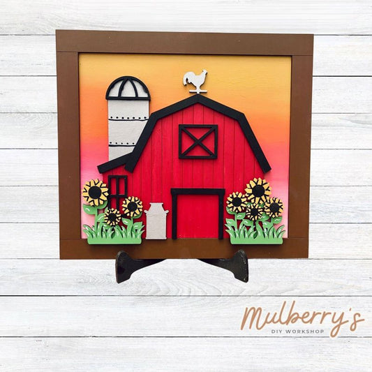 Our sunflower barn is stunning! It measures approximately 12" tall by 10.5" wide. Optional stand available.