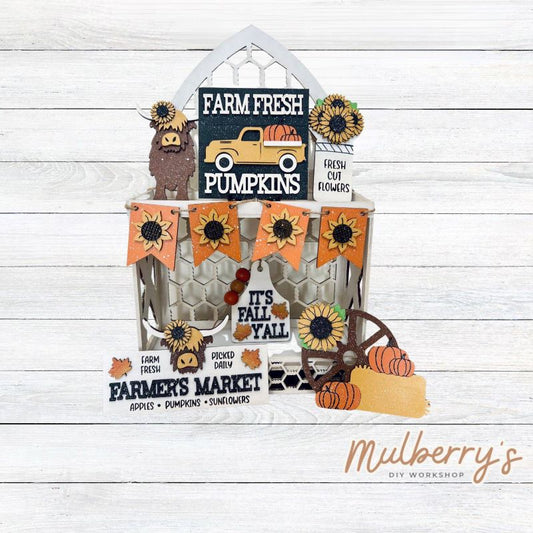 Our seven-piece sunflower tiered tray set can be purchased as a set or as individual pieces.