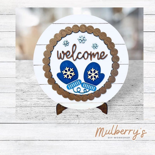 We love our large interchangeable plate with stand! It's approximately 11.5-inches is diameter and can display your favorite seasonal/holiday insert. This set includes the large interchangeable plate with stand and the welcome mittens insert.